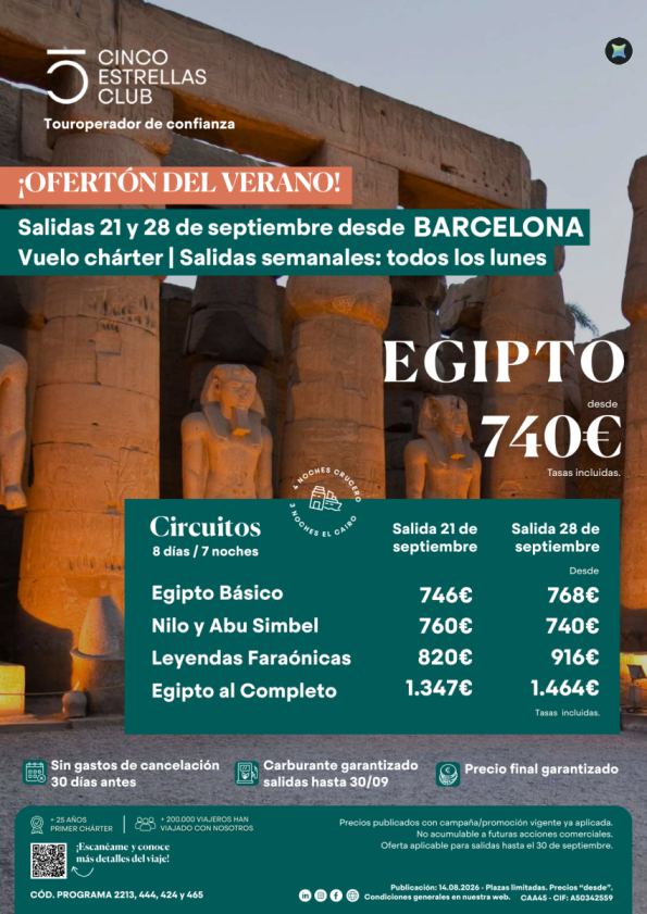 Oferton verano | Egipto Últimas Plazas dsd  740 &euro; Sal. 21 y 28 de septiembre dsd Barcelona