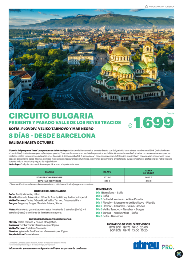 Circuito Bulgaria Presente y Pasado 8 días desde Barcelona