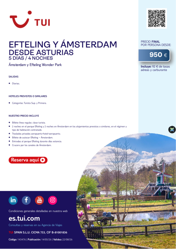 Efteling y Ámsterdam. 5 días / 4 noches. Salidas diarias desde Asturias desde 950 &euro; 