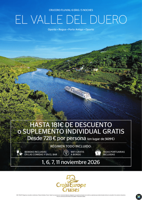 Hasta 181 &euro; DESCUENTO Crucero El valle del Duero 6 dias/5noches - Noviembre - Todo incluido