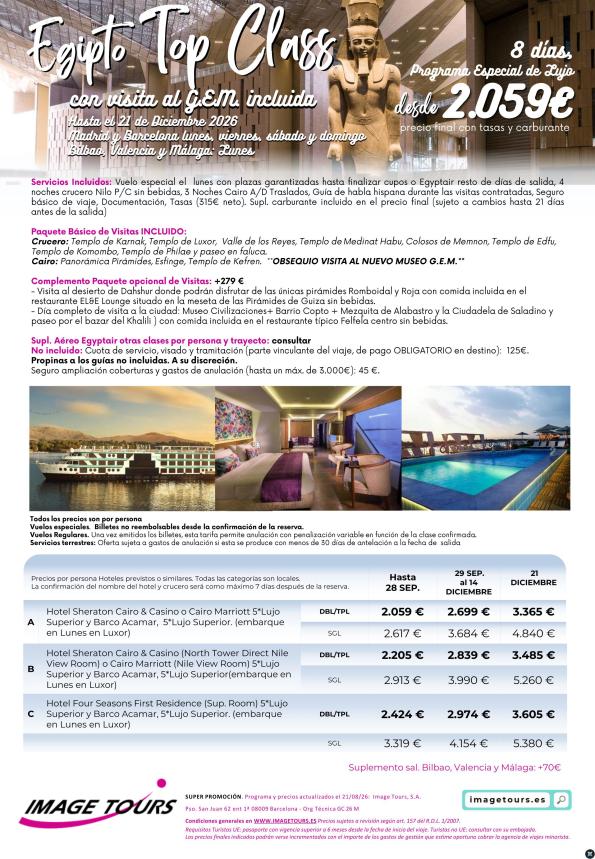 Egipto TOPCLASS 8 días de viaje de Lujo con precios hasta diciembre 2026 ¡Incluye visita al GEM! desde 2235 &euro; 