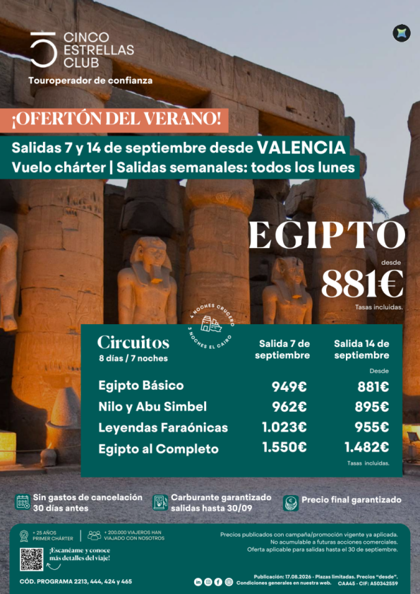 Oferton verano | Egipto Últimas Plazas dsd 881 &euro; Sal. 7  y 14 (lunes) de septiembre dsd  VALENCIA