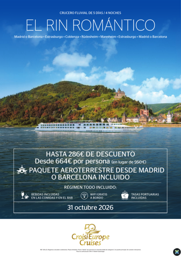 Vuelos INCLUIDOS desde Madrid o Barcelona - Crucero El Rin romántico - 5 dias/4 noches - 31 octubre