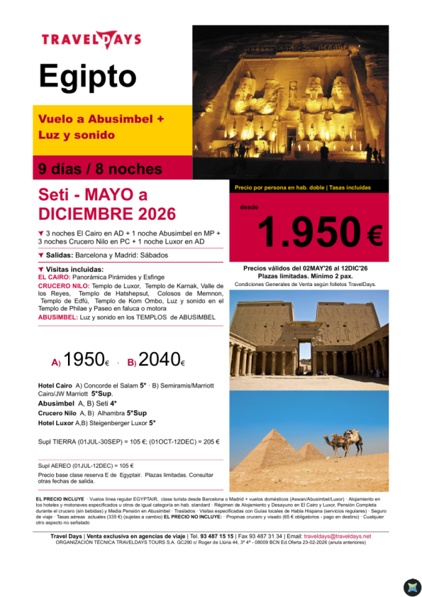 SETI - 9 días de viaje con noche en Abusimbel y espectáculo de luz y sonido desde 1.950 &euro; 
