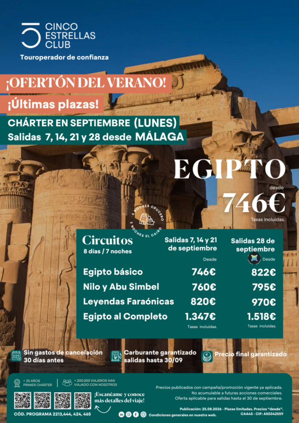 Últimas Plazas | Bajamos precios Egipto dsd 746 &euro; ? Sal. 7, 14, 21, 28 (lunes) de septiembre dsd MÁLAGA