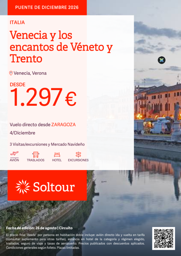 Venecia y los encantos de Véneto y Trento -Salida 4 de Diciembre desde Zaragoza