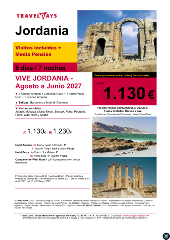 Vive Jordania de Agosto a Junio 27 8d/7n - Precio desde 1130 &euro; 