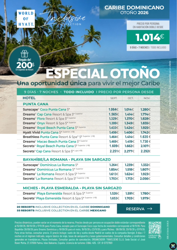 Oportunidad Otoño Car. Dominicano. Desde 1.014 &euro; Punta Cana, Bayahíbe y Miches en Todo Incluido - 9D/7N ?? incl
