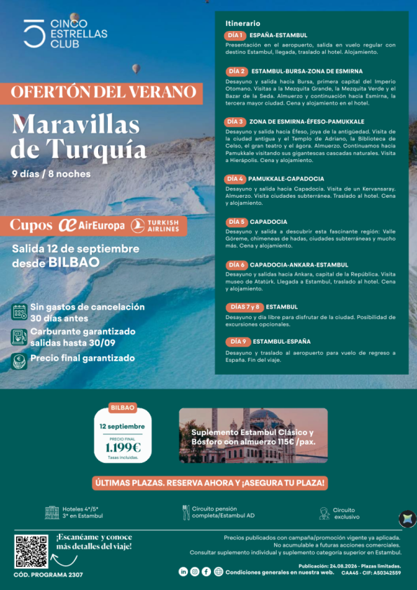 Últimas Plazas - Ofertón | Cupos Maravillas de Turquia 9d/8ns PVP 1.199 &euro; sal. 12 Sept. dsd BILBAO ofertón