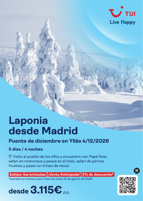 Laponia. Puente de diciembre en Ylläs. 5d/4n. Salida 04 DIC desde MAD. V.A. 5% dto. Desde 3.115 &euro; 