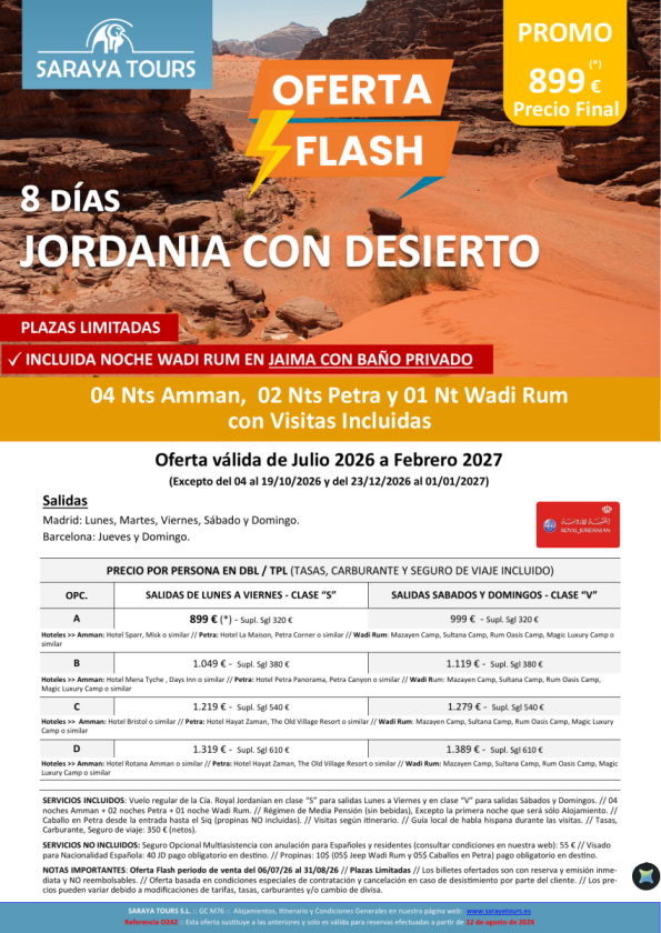 Últimos días! OFERTA FLASH Jordania con desierto 8 días Desde 899 &euro; 