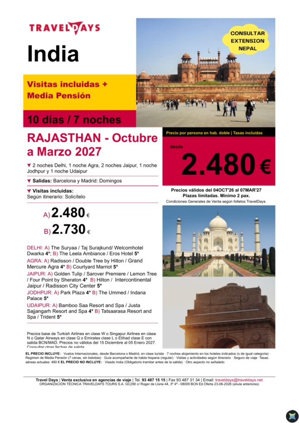 Rajasthan 10d/7n - Precio desde 2480 &euro; 