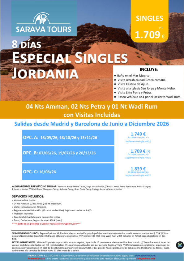 Exclusivo! Singles Jordania 8 días | Circuito con Visitas Incluidas y Salidas hasta Diciembre26
