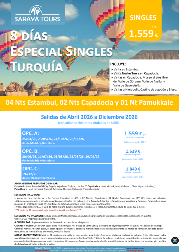 Exclusivo! Singles Turquía 8 días | Circuito con Visitas Incluidas-Salidas hasta Diciembre26 Plazas Limitadas