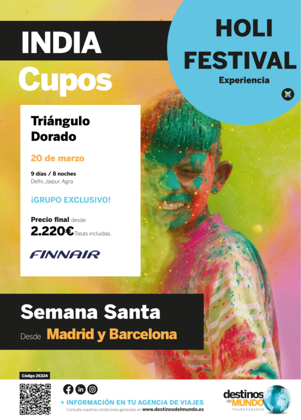 ???INDIA triángulo dorado Semana Santa Madrid y Barcelona experiencia HOLI  20 de marzo 2027 desde 2.220 &euro; ?