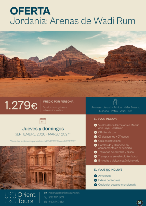 OFERTA - Jordania Arenas de Wadi Rum 07 noches desde 1.279 &euro; con vuelos incluidos desde Barcelona o Madrid