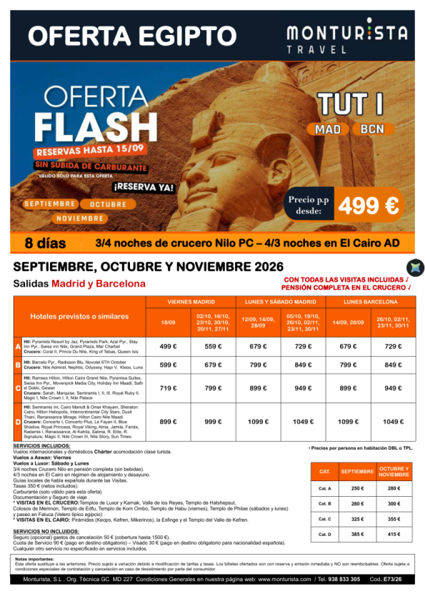 Oferta Flash®-TUT I***desde 499 &euro; SIN subida de carburante -salida chárter MAD y BCN para ventas hasta 15/09/26