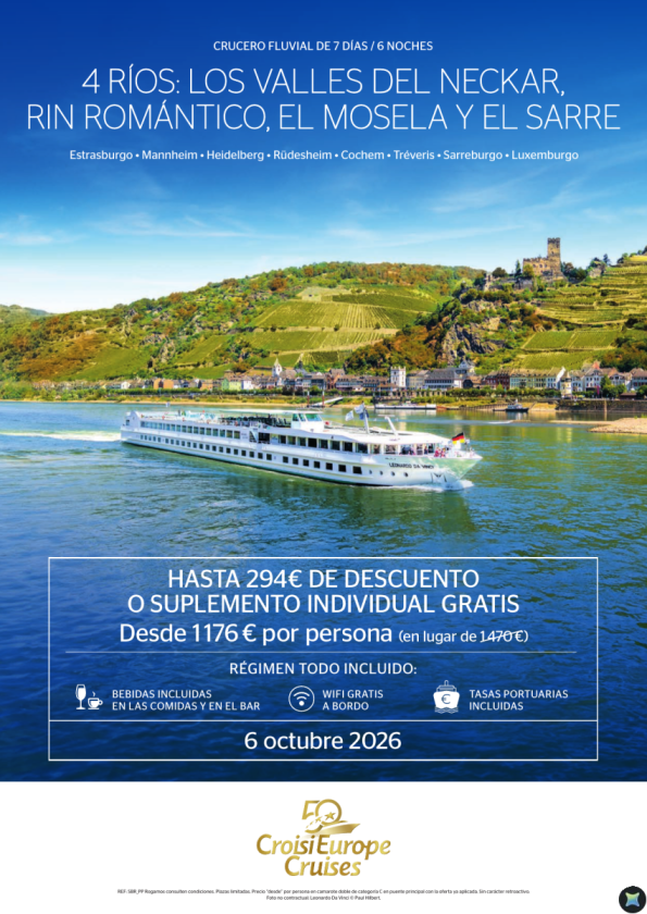 Hasta 294 &euro; de DESCUENTO - crucero Neckar, Rin , el Mosela y el Sarre - 7 días - todo Incluido - 6 octubre