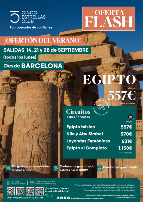 OFERTA FLASH? Egipto - 14, 21 y 28 de septiembre desde Barcelona | pvp 557 &euro; ??