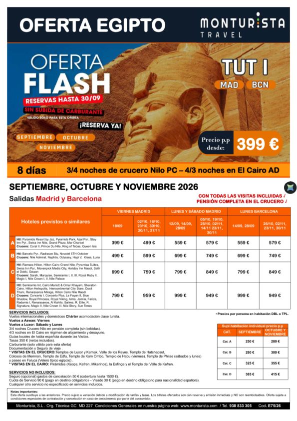 Oferta Flash®-TUT I***desde 399 &euro; SIN subida de carburante -salida chárter MAD y BCN para ventas hasta 30/09/26