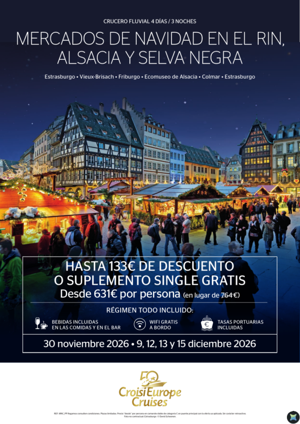 Hasta 133 &euro; DESCUENTO mercados de Navidad  Rin, Alsacia y Selva Negra 4 días - todo incluido -30/11 y diciembre