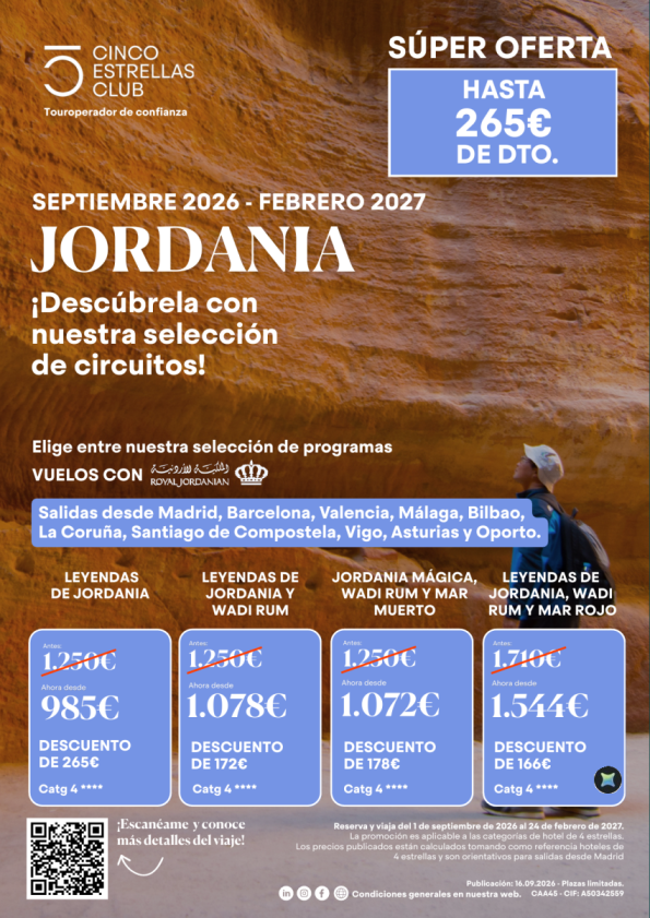 SUPER JORDANIA en oferta sal sept a feb con Dto 265 &euro; 