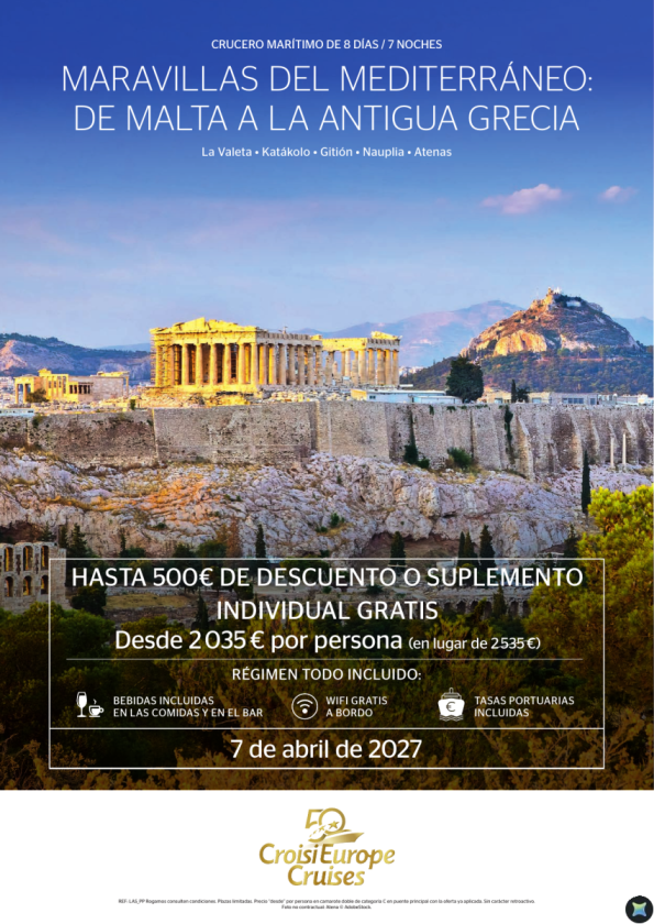 Hasta 500 &euro; DESCUENTO Crucero de Malta a la Antigua Grecia 8 días/7 noches - Todo incluido - 7 abril