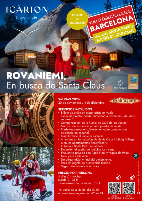Rovaniemi en busca de Santa Claus. Puente de diciembre. Vuelo Directo desde Barcelona
