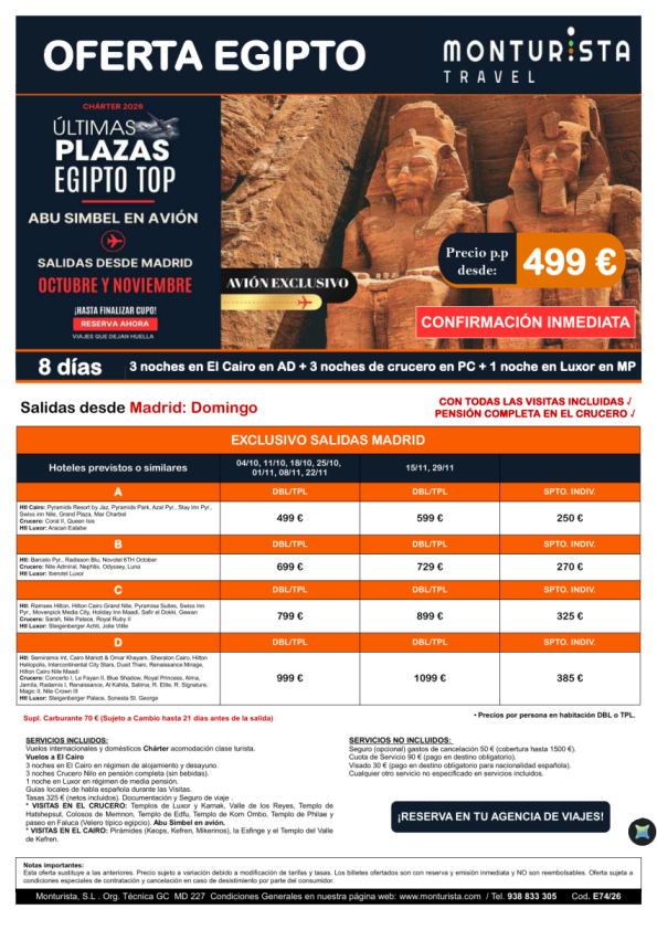 ÚLTIMAS Plazas Egipto Top Abu Simbel en avión*desde 499 &euro; salida MAD domingo 3n cairo+3n crucero+1n luxor+visit