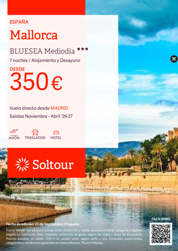 Mallorca en Bluesea Mediodia desde 350 &euro; , salidas de Noviembre - Abril desde Madrid