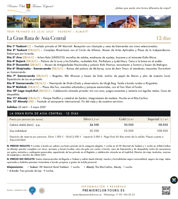 La gran ruta de Asia Central  12 días - Salida 22 abril - Tren privado de lujo - Precio desde 24.500 &euro; 