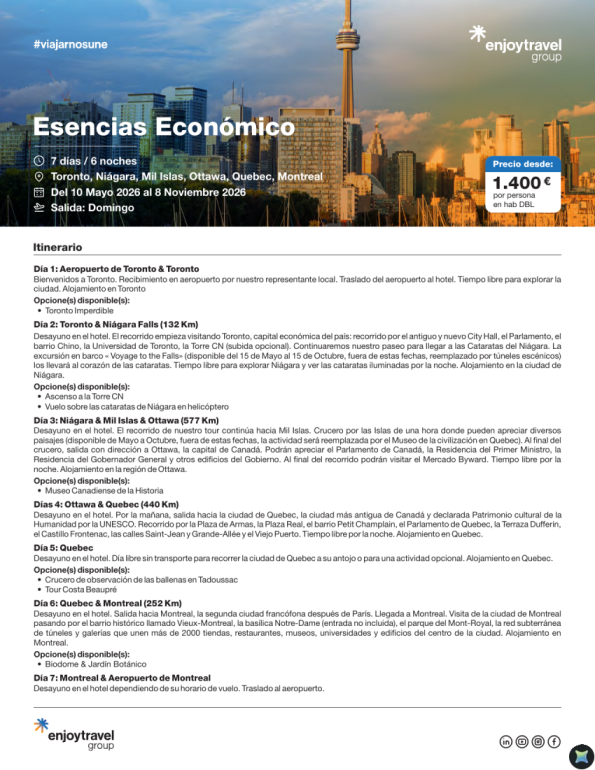 Canadá Esencias Económico 7D/6N desde 1,400 &euro; 