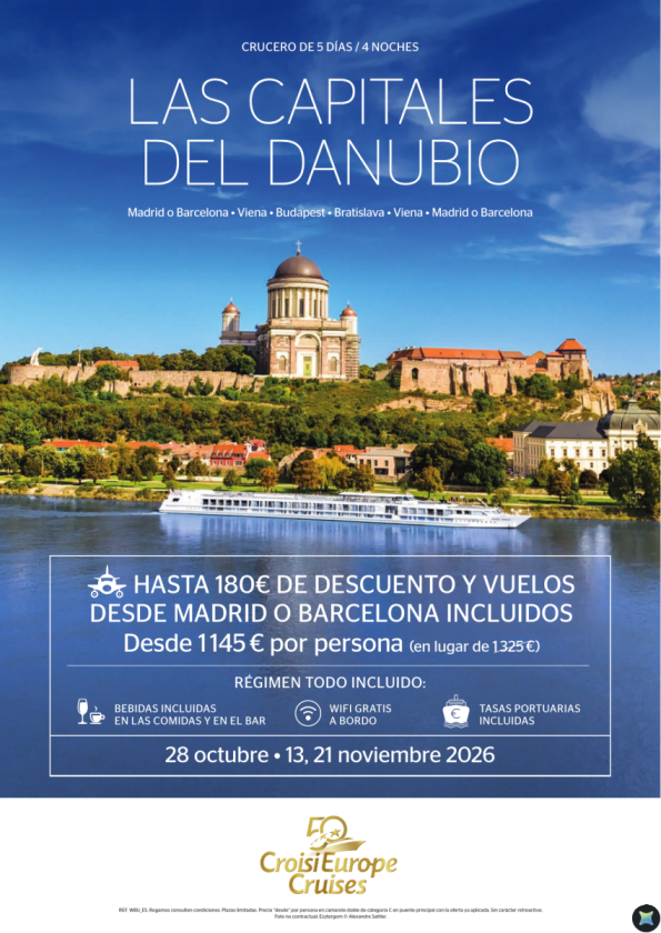 Hasta 180 &euro; DESCUENTO Vuelos incluidos  Crucero Capitales danubianas 5 días - Todo incluido - 28/10, 13 y 21/11