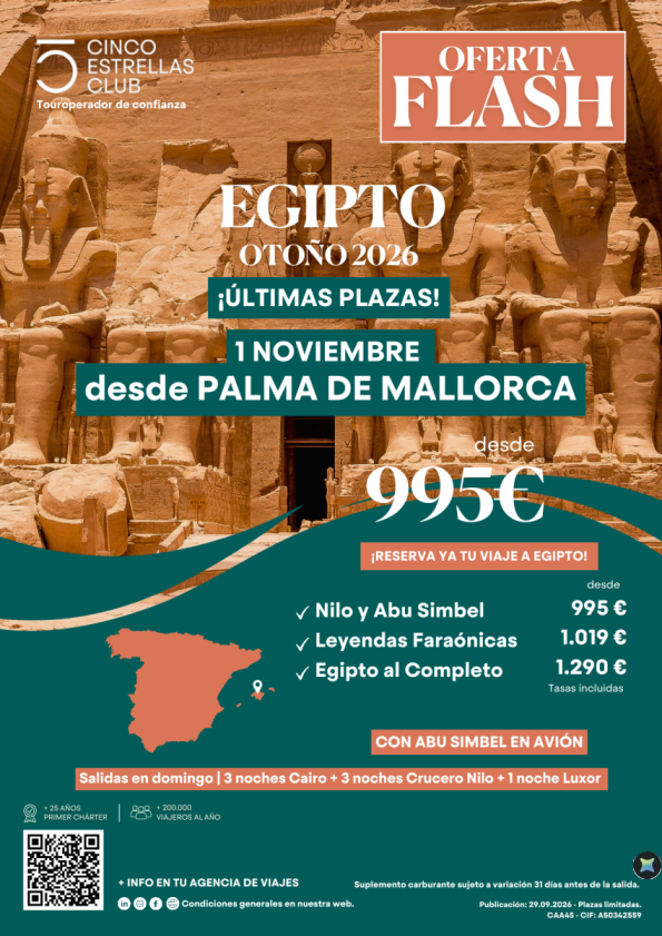 Oferta FLASH?Egipto |últimas plazas | desd 995 &euro; sal. 01 de Noviembre dsd PMI