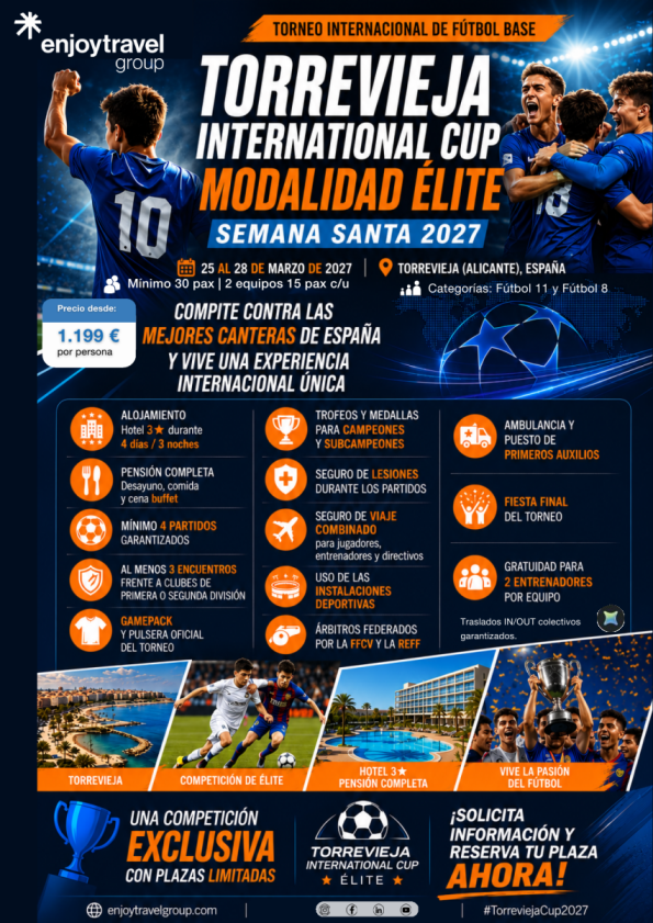 TORREVIEJA 2027 Torneo interrnacional de fútbol base desde 1,199 &euro; 