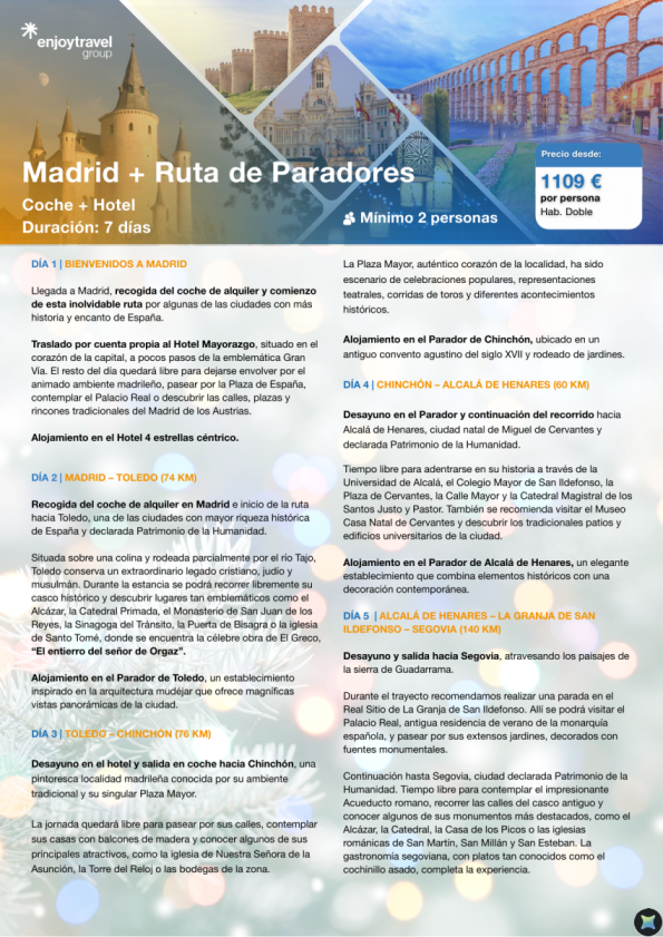 MADRID + Ruta de Paradores 8D/7N desde 1,109 &euro; 