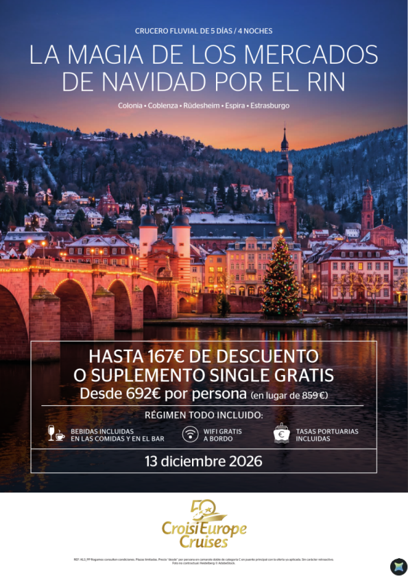 Hasta 167 &euro; DESCUENTO La magia de los mercados de Navidad por el Rin - 5 días - Todo incluido - 13 diciembre
