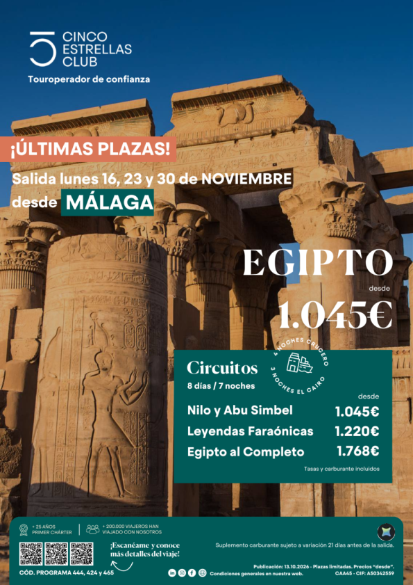 Últimas Plazas - Egipto salidas lunes:16,23,30 Noviembre dsd 1.045 &euro; desde MÁLAGA